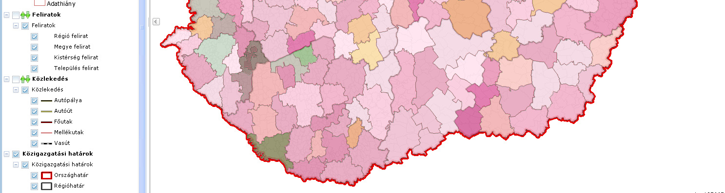 10. ábra - Réteg átlátszóság állítása Az Érték-Térkép kliensben megjelenített térképhez további térképi rétegeket adhatunk hozzá. 4.2.6. FELDOLGOZOTT TERVEK TOVÁBBI ADATAINAK HOZZÁADÁSA 11.