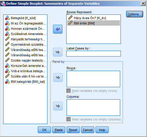 6/15. ábra: Boxplot típusának kalibrálása Ezt követően a vizsgálatba bevont változóink kiválasztása következhetik.
