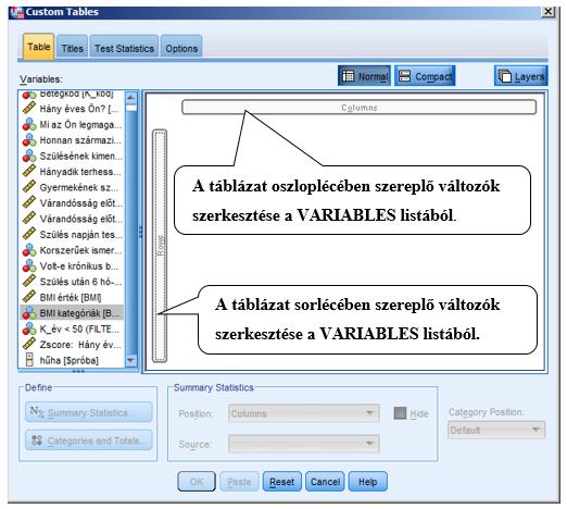 A beállítások ablakban a csoportosító változónál jelöljük ki a BMI kategória változót. Ezt követően az OK gomb megnyomásával a végeredményhez jutunk. 7/9.