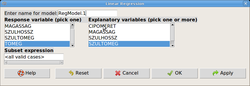 60. ábra. Modellek illesztése: Statistics Fit models 61. ábra. Lineáris regresszió: Statistics Fit models Linear regression.