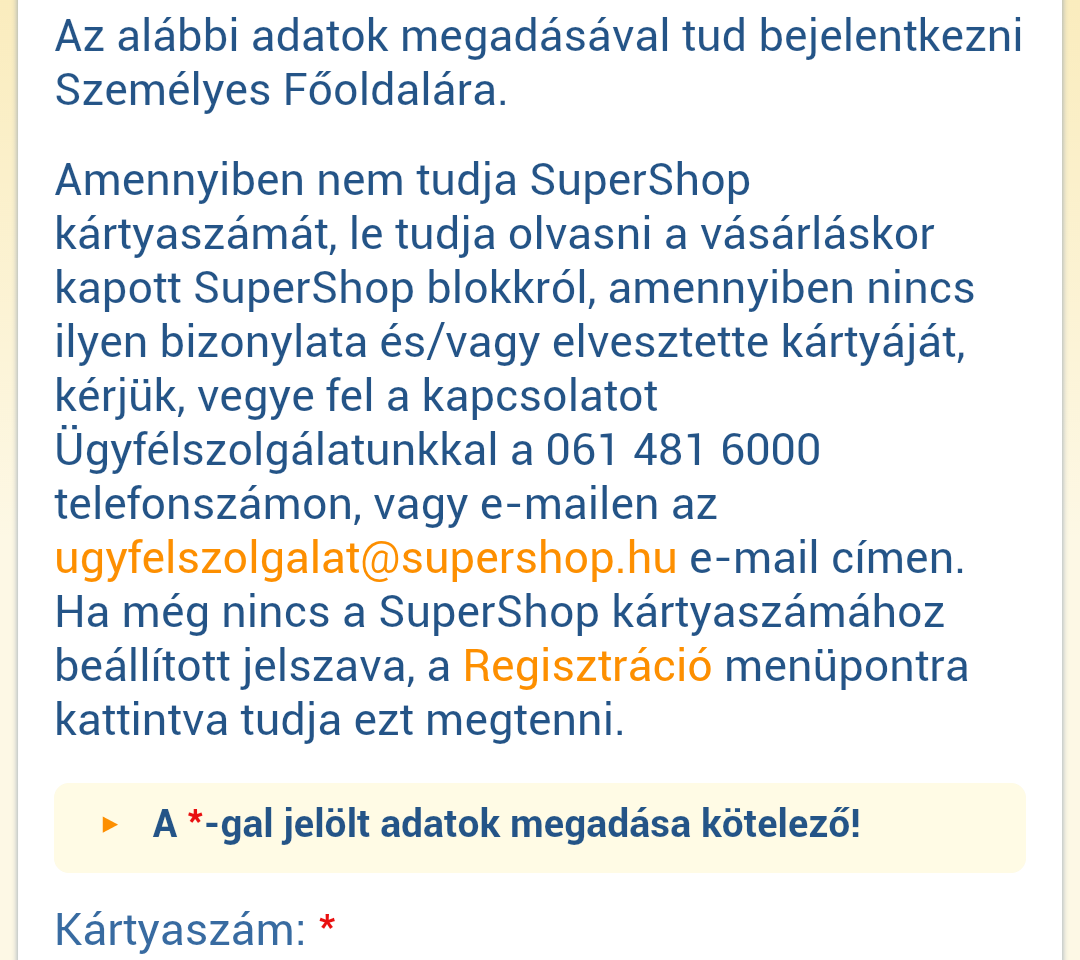 adatávalbelépve megtekintheti SuperShop pontegyenlegét.