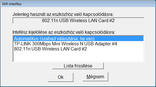 Ha több WiFi csatoló is elérhető a számítógépen, alap esetben a Cardiax program automatikusan azt választja az EKG-vel való kommunikációra, amelyiken az adott időben nincs hálózati kapcsolat