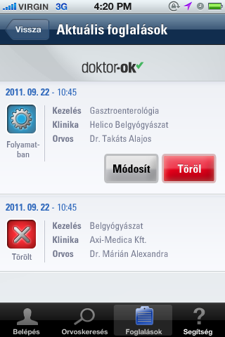 3.3.6. Doktor-Ok A Doktor-OK alkalmazás egy online időpont-előjegyzési rendszer Budapest legnépszerűbb orvosaihoz. Az Android és ios alkalmazás a doktor-ok.