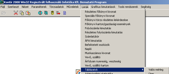 Listák 8.16 106 Táblázatok Ebben a menüpontban gyakorlatilag bármilyen lista elkészítésére mód nyílik.