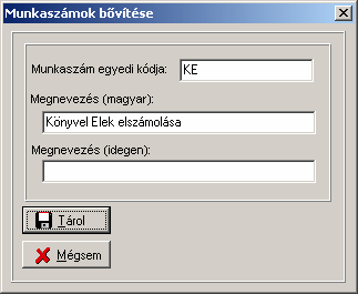 41 Infotéka Kontir, A képernyőn három fül közül választhatunk. Külön van lehetőségünk a munkaszámot, a költséghelyet, illetve a költségviselőt rögzíteni.