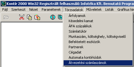 55 Infotéka Kontir tekinthetjük át a képernyőn, illetve nyomtahatjuk ki nyomtatóra. Munkánk végeztével, használjuk a 6.10 gombot. Átvezetési számlaszámok A 2000. évi C.