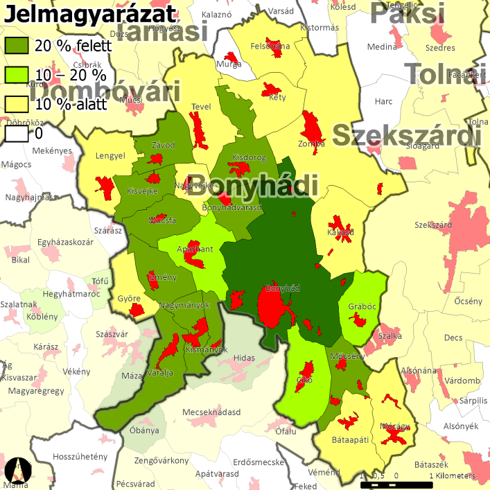 21 A bonyhádi iskolák vonzáskörzetének földrajzi megjelenését erősen deformálja a közeli Szekszárd elszívó hatása és a járásszékhely megyehatár menti fekvése, amelyek következtében a bonyhádi iskolák