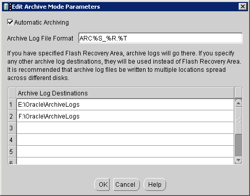 A következő felületen a Flash Recovery, illetve az Archive Log beállításait végezhetjük. Mindkét funkció opcionális.