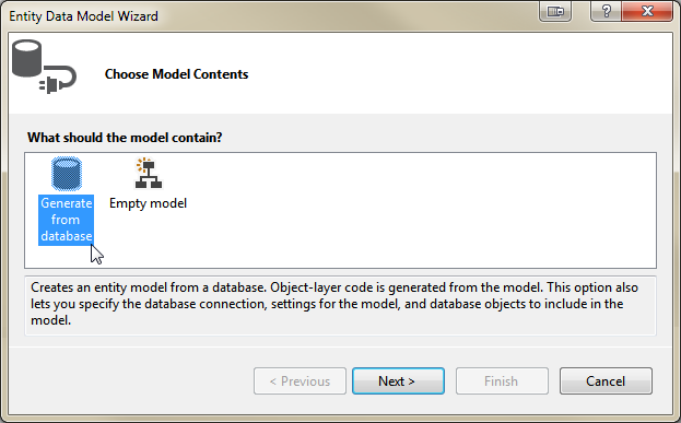 másik réteg az entitás osztályokra való leképezést végző eszköz, mely egy ún. Entity Data Model-t (EDM) generál az adatbázisból, egy XML fájl formájában (EDMX fájl).