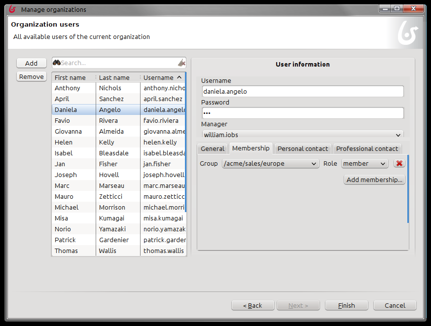 Task és Actor 2.12. ábra. Organization - 4: USER - Membership A 2.12. ábra még mindig a felhasználókat mutatja, ahol mindenkire be tudjuk állítani, hogy milyen tagságai (Membership) vannak.