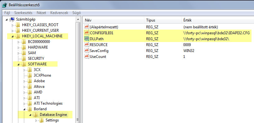 5. Minden kliensen módosítsa a Registryben a következő kulcsokban az útvonalat: Figyelem: 64 bites Windows
