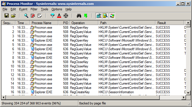 Hibakeresés és elhárítás! A FileMon és a RegMon helyét a Process Monitor vette át, ami viszont csak Windows 2000 SP4, Windows XP SP2, Windows Server 2003 SP1, és Windows Vista rendszereken futtatható.