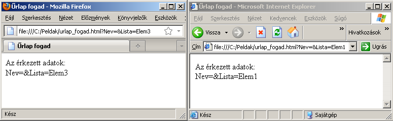 69. ábra A select elem használata (forrás) 70. ábra A select elem használata Ebben a példában elmaradt a nyomógombok esetén a value megadása.