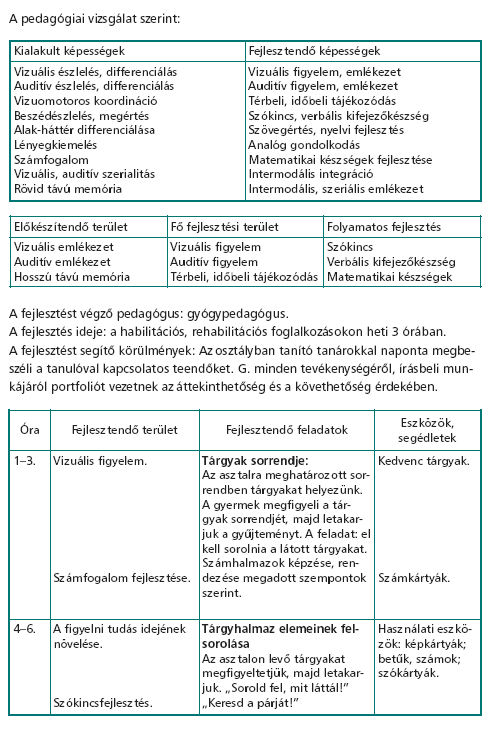 3. számú melléklet Ajánlott forma a fejlesztési tervek készítéséhez (forrás: Vargáné Mező Lilla (szerk.): Fókuszban az egyén.