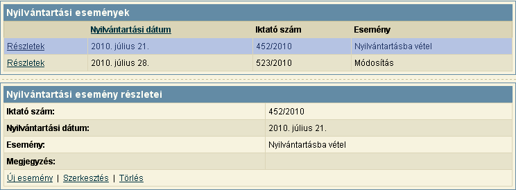 80. kép Az adatok felvétele az [Új forgalmi adat] gombra való kattintással történik. 4.4. Nyilvántartási események A [Nyilvántartási események] táblázat (54.
