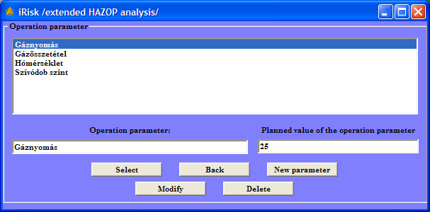2.2 Mőveleti paraméterek Az alábbi képernyın lehet megtekinteni a kiválasztott folyamatszakaszhoz tartozó mőveleti paramétereket az elvárt érttékükkel. 2.