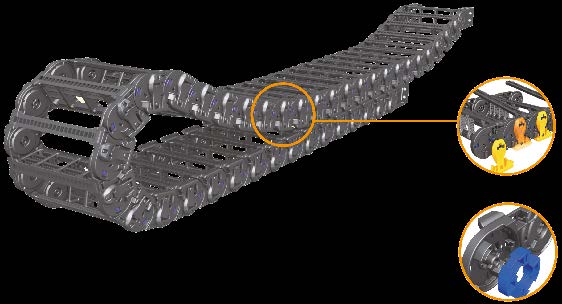 hajlítási sugarú energialánc / Chain with free bending radius / Lant portcablu cu raza de racordare variabila Nyitott csúszó energialánc