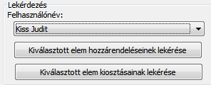 Ezen a fülön le tudjuk kérdezni egy adott elem alkalmazotthoz rendeléseit és kiosztásait.