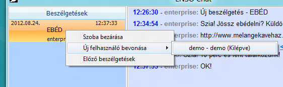 A csatolmány sorszámára kattintva (a példában: <10>), a rendszer miután bekérte a lementeni kívánt fájl helyét, lementi a csatolt állományt: EGYÉB CHAT FUNKCIÓK A Beszélgetések ablakban jobb