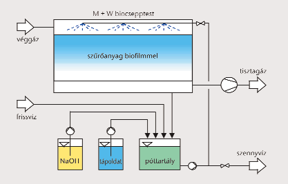 tápanyagellátását biztosítja egy speciális tápoldat, amely egy esőztető berendezéssel, szakaszosan kerül a szűrőanyagra.