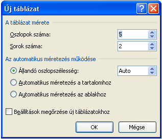 A táblázat létrehozható még rajzolással, Excel táblázat importálásával és kész táblázatok (sablon) kiválasztásával.