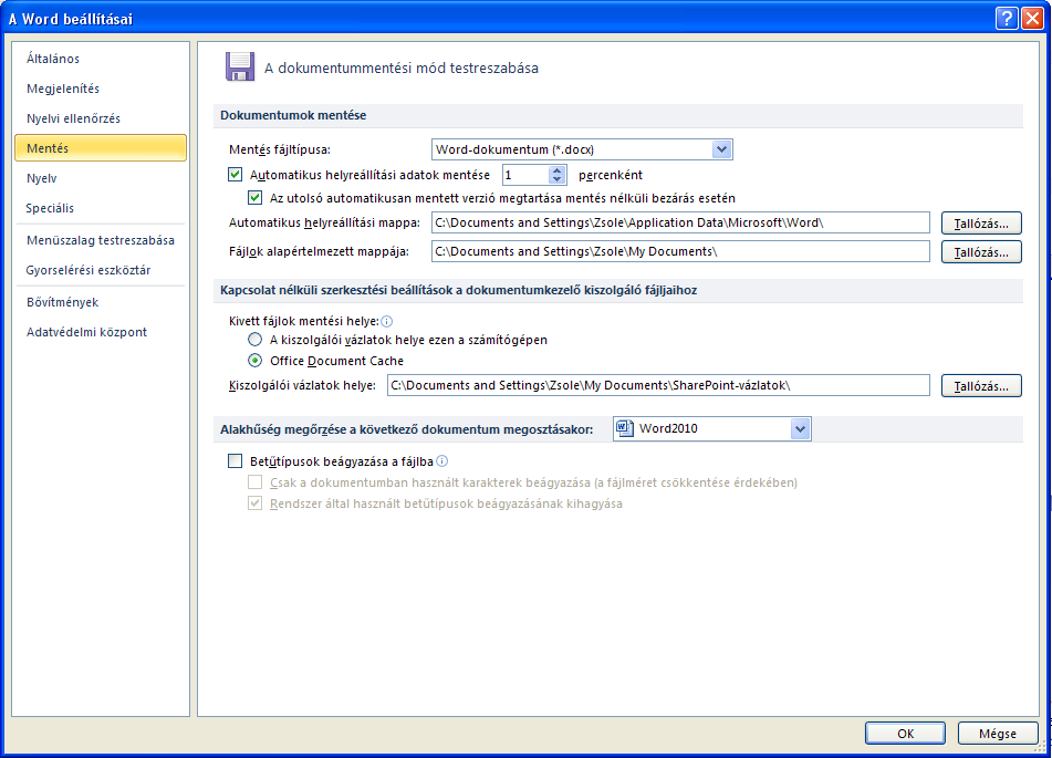 szöveges dokumentumainkat tároljuk például D:/+DOKUMENTUMOK). Ez a beállítást időt takarít meg a felhasználóknak a mentések és a megnyitások alkalmával. 6.