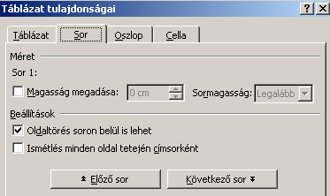 Word 2000 modul 7. fejezet Az ablak négy fülből áll, melyek közül az első a Táblázat.