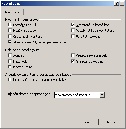 Word 2000 modul 5. fejezet A Nyomatok keretben megadhatjuk a nyomtatandó példányszámot. Több példány nyomtatása esetén dönthetünk arról, hogy Leválogatással vagy anélkül nyomtatunk.