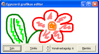 Az egyes eseményekhez tartozó programkód: procedure TForm1.FormCreate(Sender: TObject); Form1.DoubleBuffered := true; Image1.Canvas.Brush.Color := clwhite; Image1.Cursor := crcross; UpDown1.