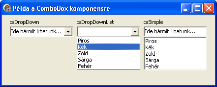 csdropdownlist: szövegbevitelt nem tesz lehetővé. Valamelyik betű (billentyű) megnyomásakor az első olyan elemre ugrik a listában, amely ezzel a betűvel kezdődik.