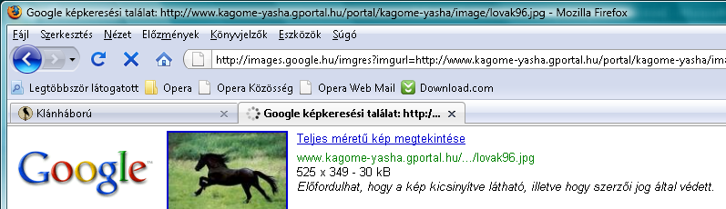 az internetről az adott mappába. A Mozilla Firefox-ot elindítjuk, és a Google kép keresőjével keresünk lovas képet.