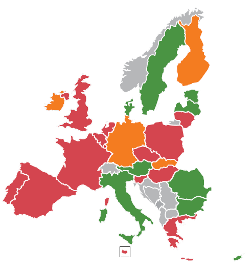 20. ábra A 2020-as tagországi célok elérésének értékelése a BAU forgatókönyv alapján eléri a célt bizonytalan nem éri el a célt Forrás: EU Tracking Roadmap, 2014 Amennyiben az elemzésben tagországi