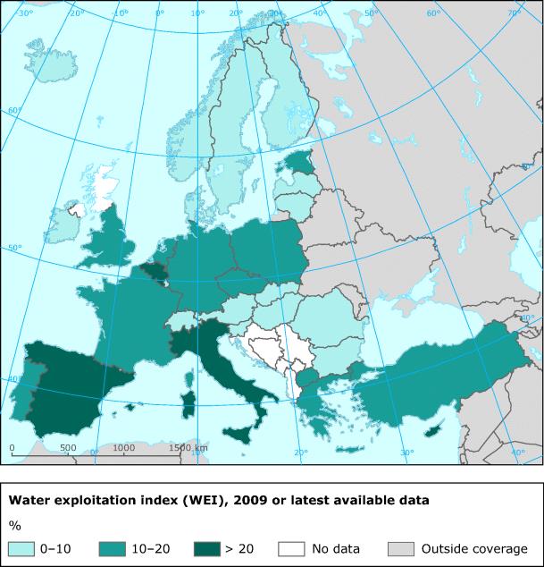 legveszélyeztetettebb ország a mediterrán térségben található (Ciprus, Málta, Olaszország és Spanyolország), amelyeknél a legsúlyosabb a vízhiány (itt az európai népességnek 18%-a érintett).