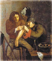 SEBKEZELÉS SEBGYÓGYULÁS VIII. évfolyam 2005. 2. szám 21 2. ábra A flamand Adriaen Brouwer, aki alig 30 évet élt a XVIII. század második felében, sok sebészi jelenetet festett.