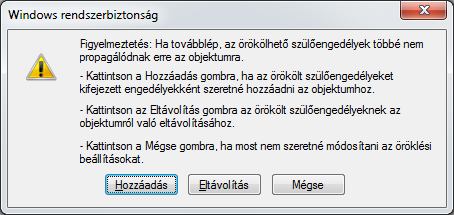 Fájlrendszerek tulajdonságai 105 szerkesztéséhez kattintanunk kell az Engedélyek módosítása gombra, amelynek hatására egy hasonló ablak jelenik meg, csak három új gombot használhatunk: a Hozzáadás a