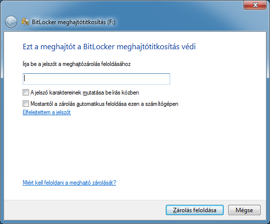 74 Alapvető biztonsági megoldások 43. ábra: BitLocker jelszó megadása 5.2.