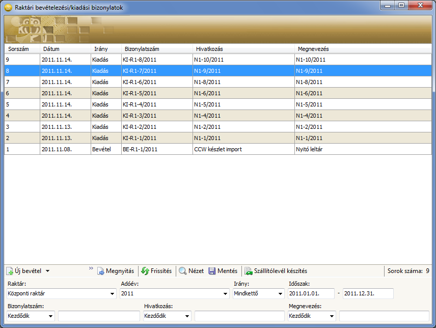 14. ábra Bizonylatok lekérdezése Lehetőség van a lekérdezés eredményeként megjelent bizonylatokból szállítólevelet