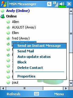 Partnerek Az MSN Messenger ablakban megjelnek a partnerek online és offline állapotba rendezve.