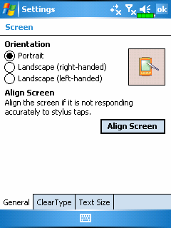 3 A Pocket PC használata/ Képernyı - "Screen" Start Klikkeljen a opciót.