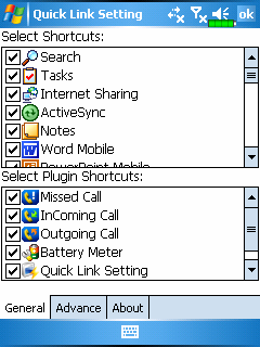 Gyors hivatkozások "Quick Link" Klikkeljen a, Settings, majd a Personal fülre, Today, utána Items fülre, majd jelölje be a Quick Link -et.