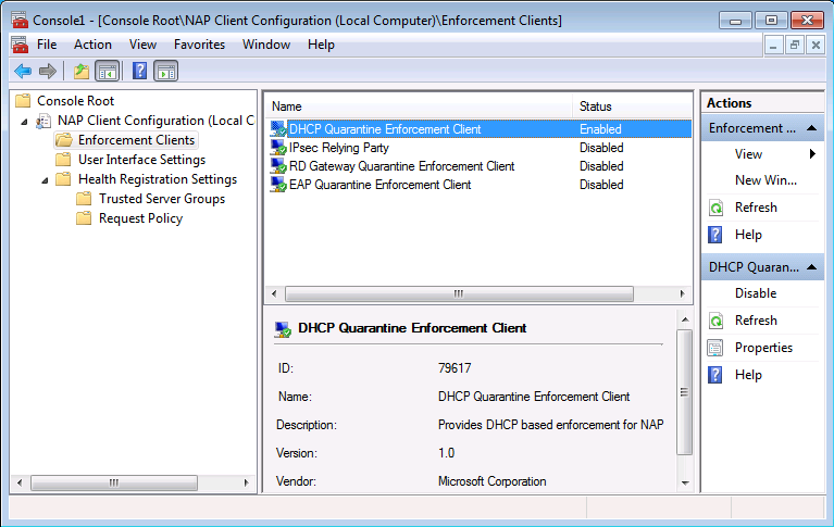 WINDOWS SERVER 2008 R2 7.7 ÁBRA EGY NAP KLIENS ÉS AZ EC-K, BEKAPCSOLT DHCP EC-VEL De nézzük meg - gyorsított üzemmódban - azt is, hogy hogyan konfigurálunk be egy IPSec EC-vel működő NAP-ot!