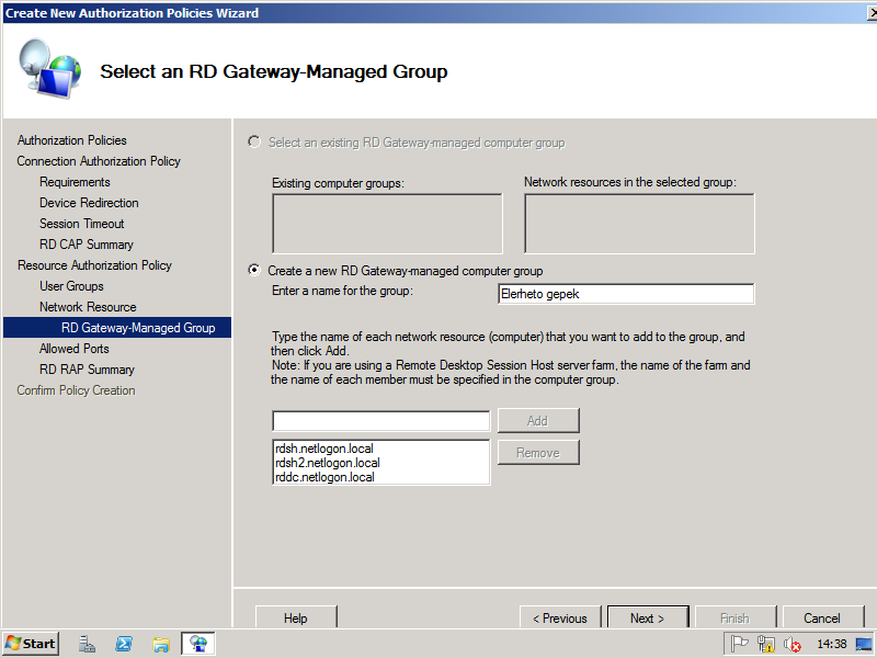 RDS + VDI Ha a középsőt választjuk, akkor nekünk kell a gépek, vagy pl. egy RDSH farm esetén a farm nevét (is!) megadni, de az is lehet, hogy szélsőséges esetben IP címeket kell beírni a listába. 8.