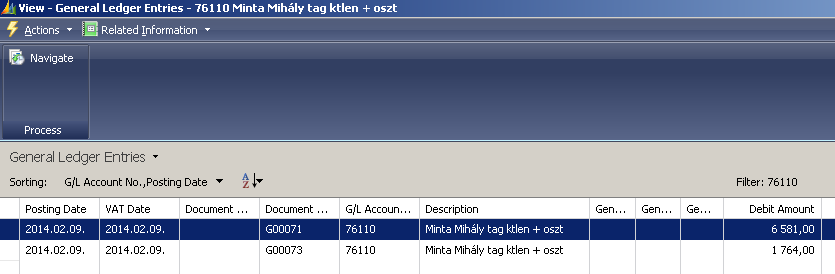 Költséghelyek, költségviselők kialakítása és a könyvelés szoftveres támogatása gépszövetkezeti szolgáltatás esetén 1. ábra: Főkönyvi napló Microsoft Dynamics NAV 2009 Forrás: Saját 2.