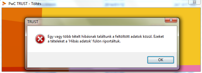 A képernyőn láthatja, hogy a program feltölti a megadott dokumentumból az adatokat: Ha formailag vagy logikailag hibás adatot talál a program akkor