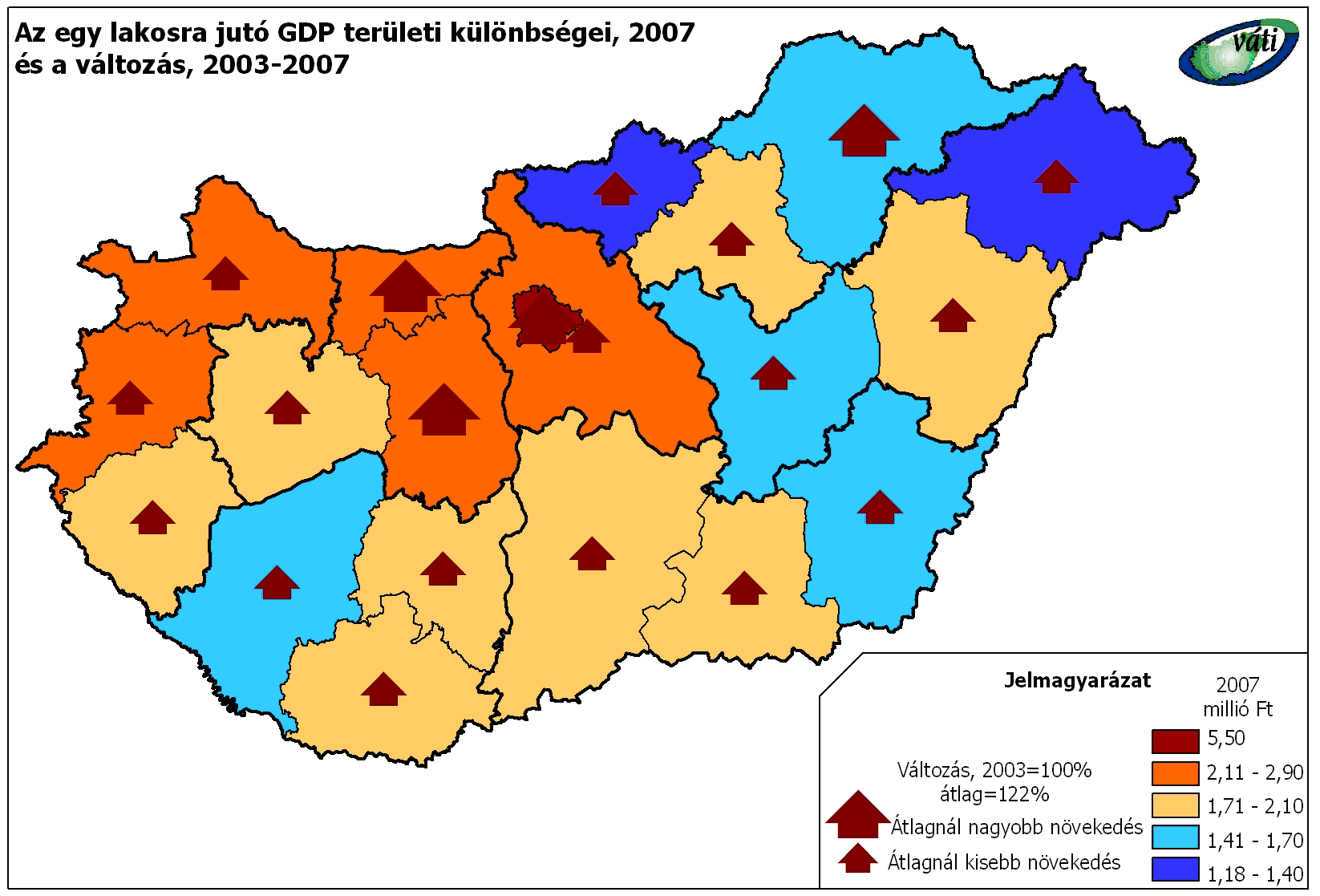 Gazdasági tér Magyarországon Leszakadás-felzárkózás EU átlaghoz képest változatlan egy főre jutó GDP (2003:63%, 2008:64%) Kiemelkedően fejlődő