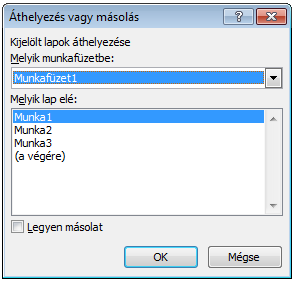 33. kép A munkalapok füleinek helyi menüje FELADATOK: 1.