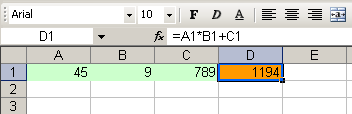 35. kép 45*9+789 végrehajtása cellahivatkozásokkal A cellahivatkozásokkal történő műveletvégzés legtöbbször hasznosabb mint az adatok begépelésével történő, mivel ha módosítunk egy cella értékét,