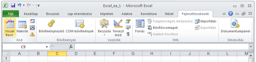 3.2. A Visual Basic Editor Alapértelmezésben az Excel menüszalagján nem látható a Fejlesztőeszközök lap (lásd 3.6.