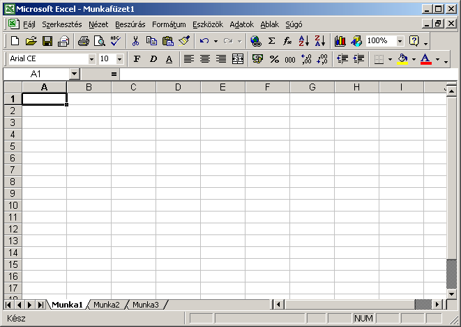 Excel 2000 modul 1. fejezet A képernyő felépítése Ahhoz, hogy egy programot hatékonyan tudjunk kezelni, alaposan meg kell ismernünk a képernyő felépítését.