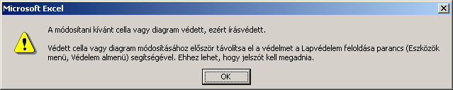 Excel 2000 modul 2. fejezet A védelem bekapcsolása után azokba a cellákba, amelyeknek a cellavédelmét feloldottuk, írhatunk, a többibe nem.